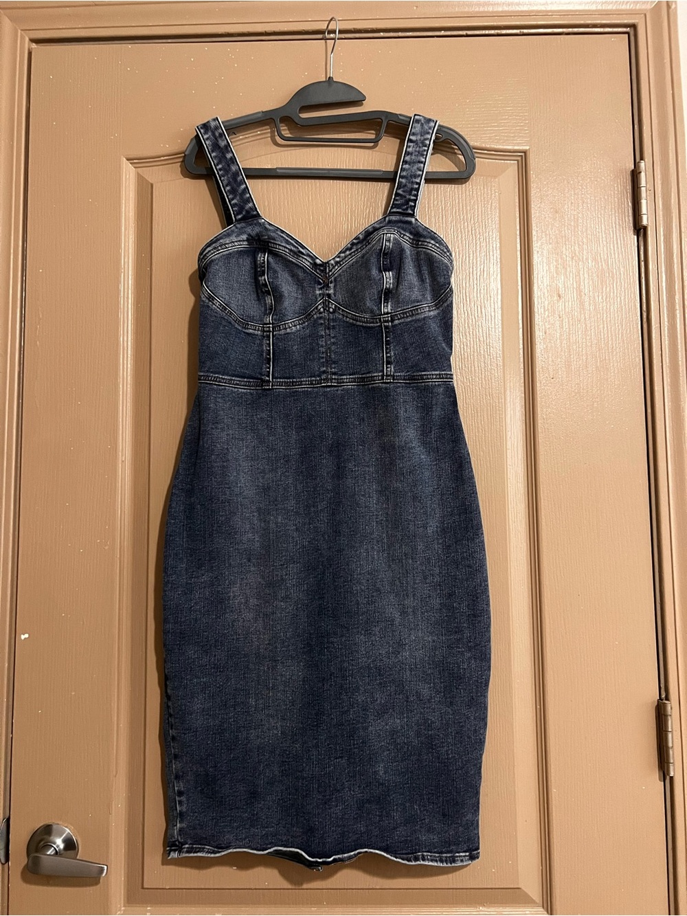 Express Dark Blue Denim Bustier Pencil Dress